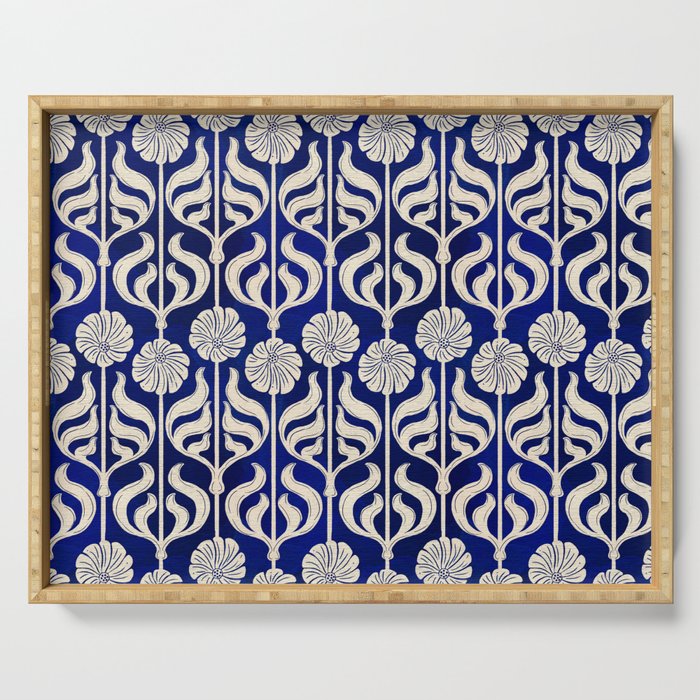 Art Deco Florals On Dark Blue Serving Tray Gallery Image 1