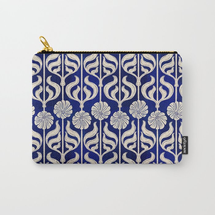 Art Deco Florals On Dark Blue Carry All Pouch Gallery Image 1