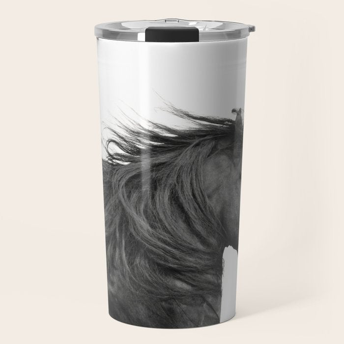 Wild Horse, Black and White Photography Travel Mug Gallery Image 1