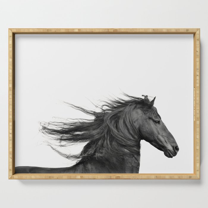Wild Horse, Black and White Photography Serving Tray Gallery Image 1