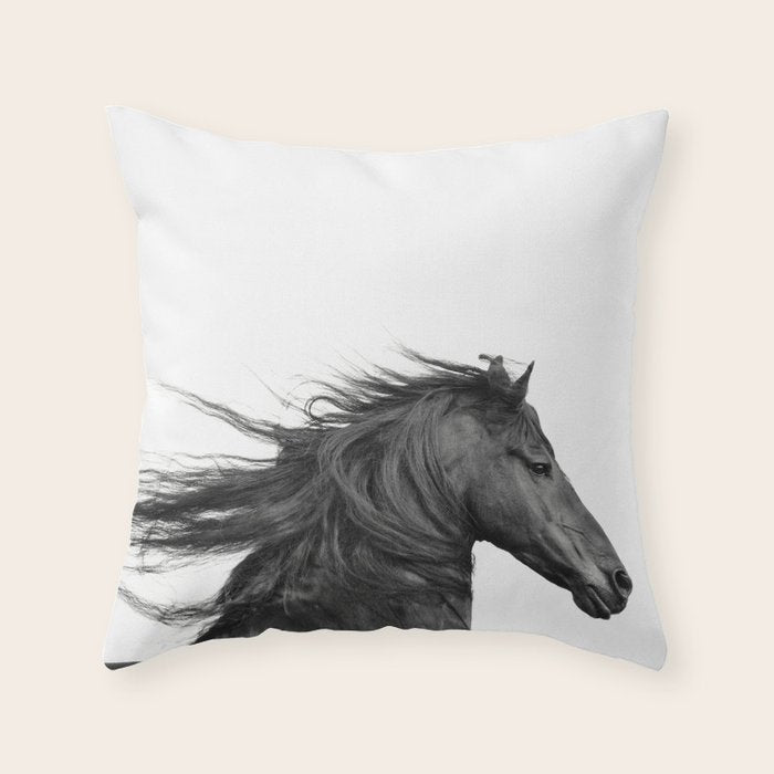Wild Horse, Black and White Photography Throw Pillow Gallery Image 6