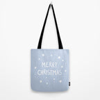 Merry Christmas light blue and white  Tote Bag Gallery Image 2