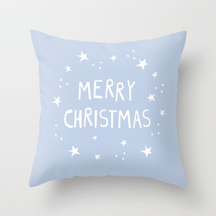 Merry Christmas light blue and white  Throw Pillow Gallery Image 6