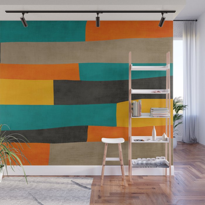 Teal Orange Black Yellow Modern Artwork Wall Mural Gallery Image 1