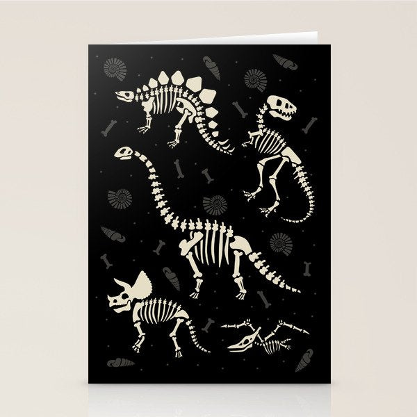 Dinosaur Fossils on Black Stationery Card Gallery Image 1