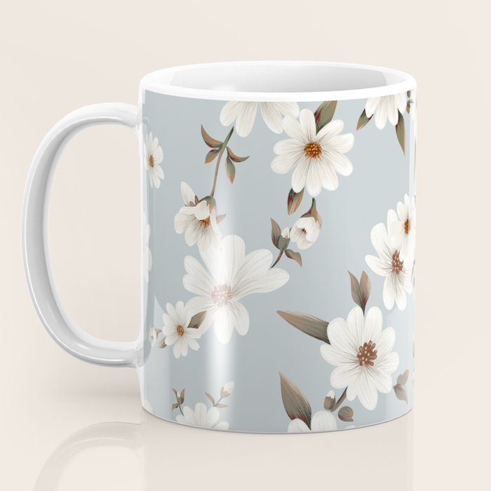 seamless pattern with daisies on a blue background Coffee Mug Gallery Image 3