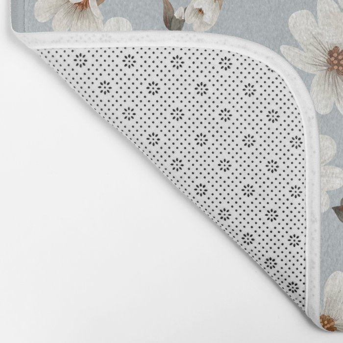 seamless pattern with daisies on a blue background Bath Mat Gallery Image 2