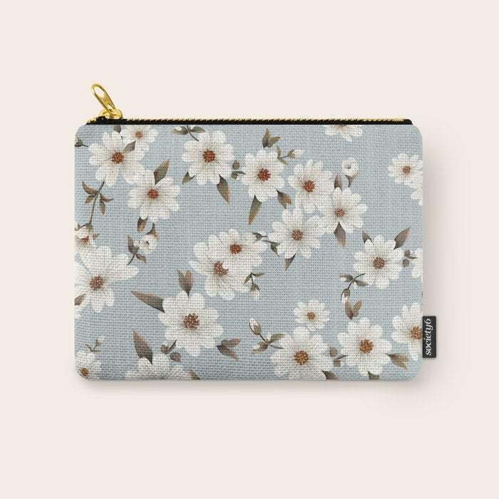seamless pattern with daisies on a blue background Carry All Pouch Gallery Image 1