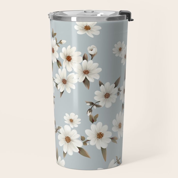 seamless pattern with daisies on a blue background Travel Mug Gallery Image 2