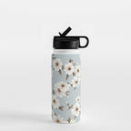 seamless pattern with daisies on a blue background Water Bottle Gallery Image 1