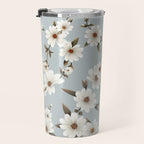 seamless pattern with daisies on a blue background Travel Mug Gallery Image 3