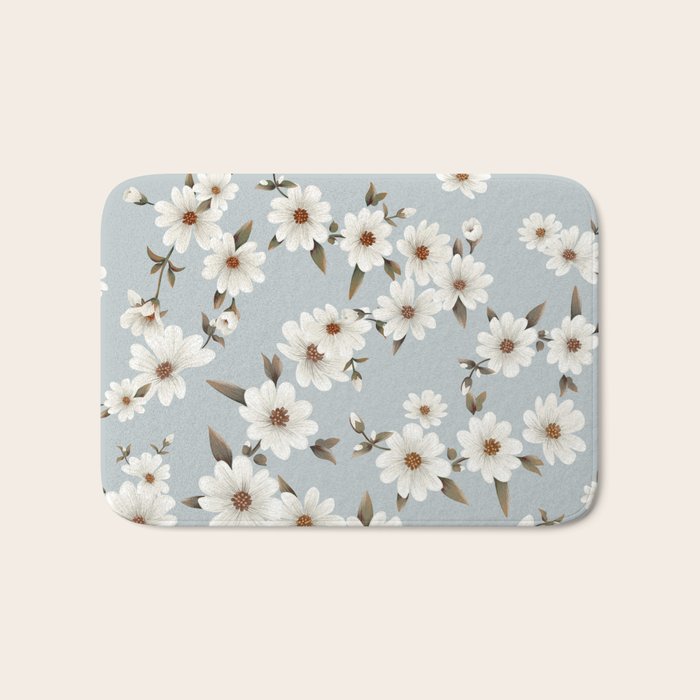 seamless pattern with daisies on a blue background Bath Mat Gallery Image 1