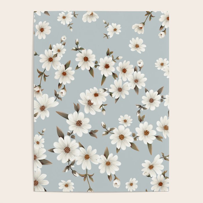 seamless pattern with daisies on a blue background Poster Gallery Image 4