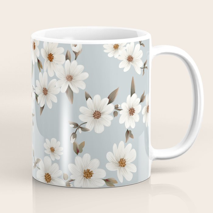 seamless pattern with daisies on a blue background Coffee Mug Gallery Image 1