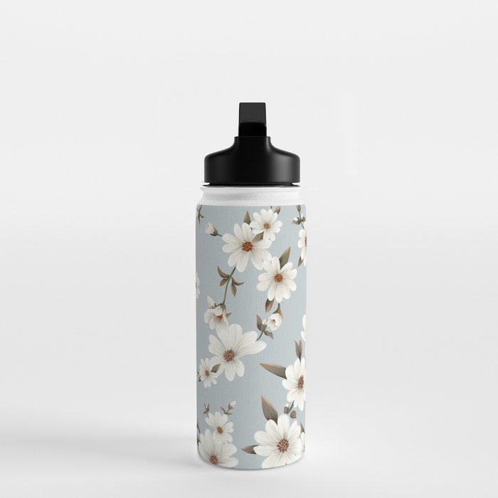 seamless pattern with daisies on a blue background Water Bottle Gallery Image 3