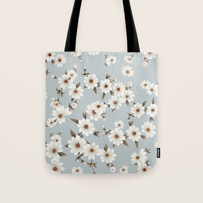seamless pattern with daisies on a blue background Tote Bag Gallery Image 1