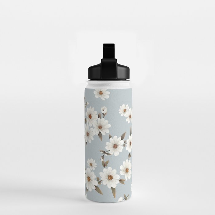 seamless pattern with daisies on a blue background Water Bottle Gallery Image 2