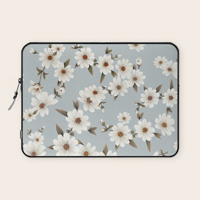 seamless pattern with daisies on a blue background Laptop Sleeve Gallery Image 1