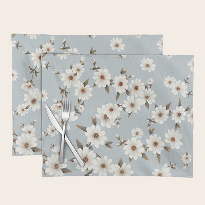 seamless pattern with daisies on a blue background Placemat Gallery Image 1