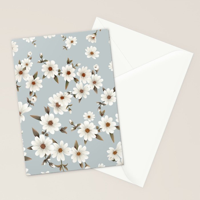 seamless pattern with daisies on a blue background Stationery Card Gallery Image 2
