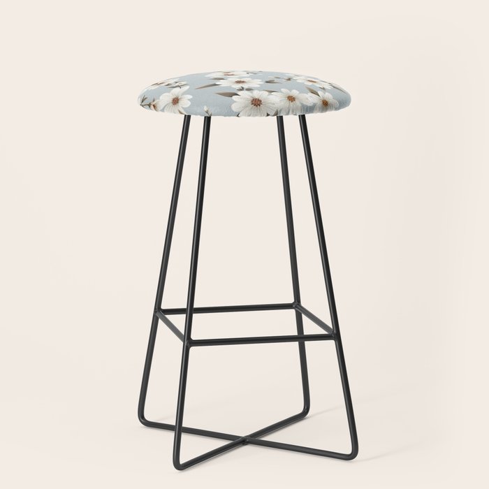 seamless pattern with daisies on a blue background Stool Gallery Image 1