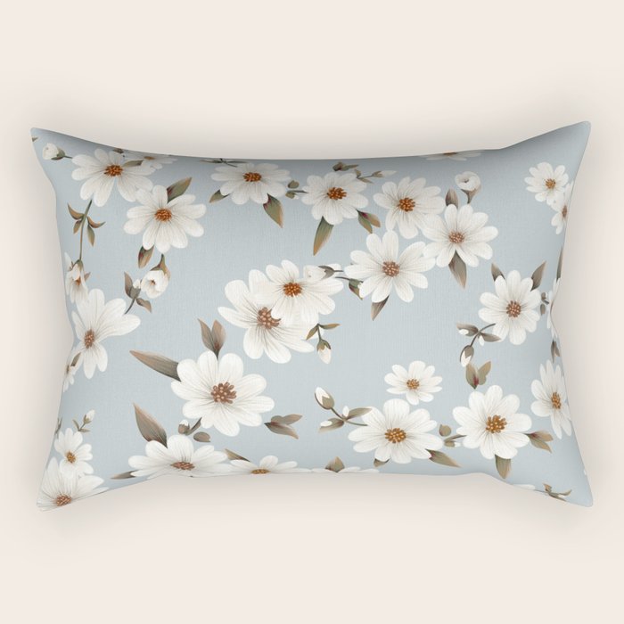 seamless pattern with daisies on a blue background Rectangular Pillow Gallery Image 2