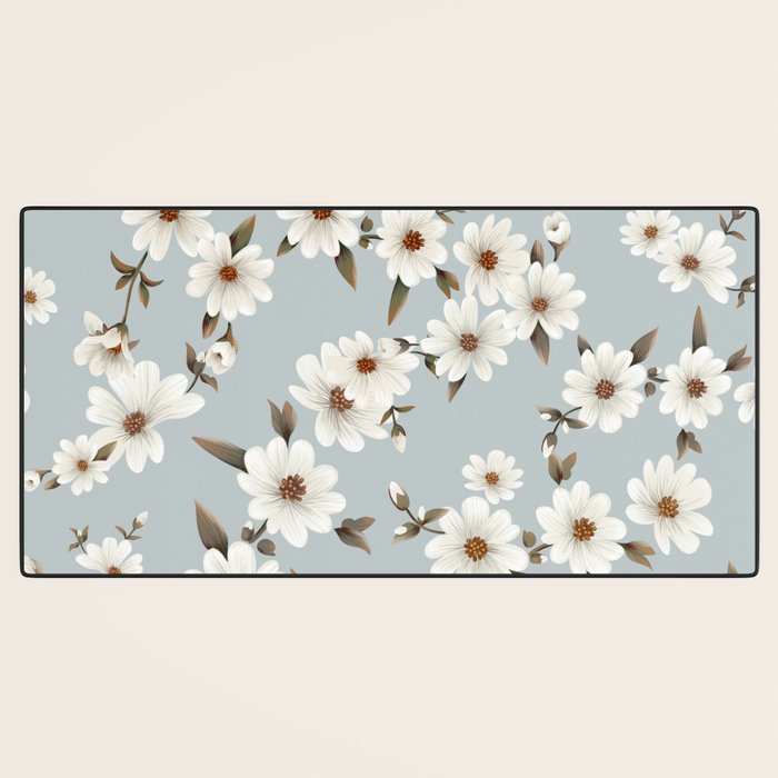 seamless pattern with daisies on a blue background Desk Mat Gallery Image 3