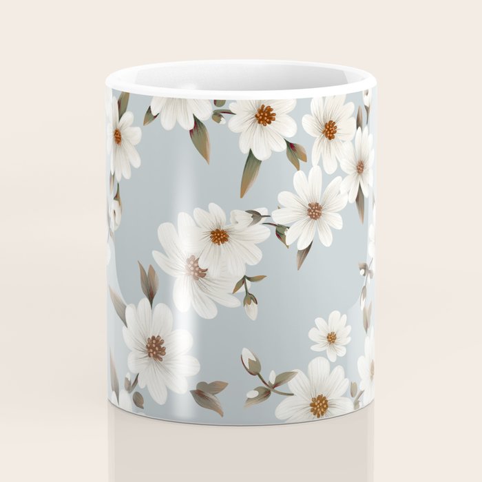 seamless pattern with daisies on a blue background Coffee Mug Gallery Image 4