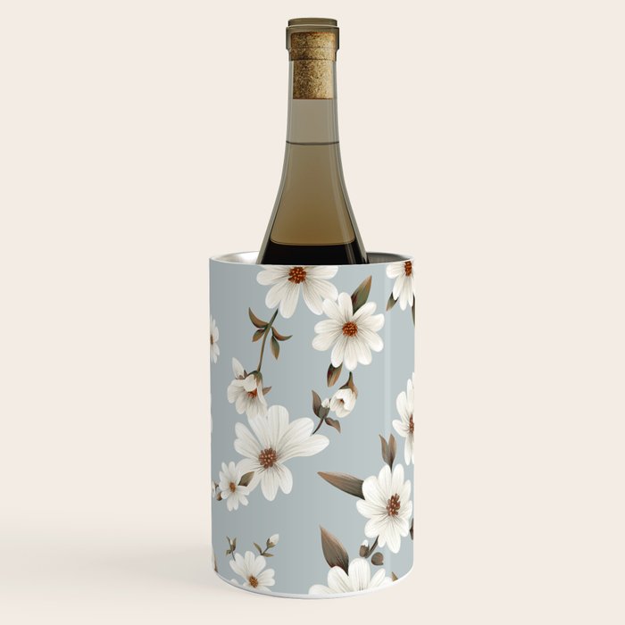 seamless pattern with daisies on a blue background Wine Chiller Gallery Image 2