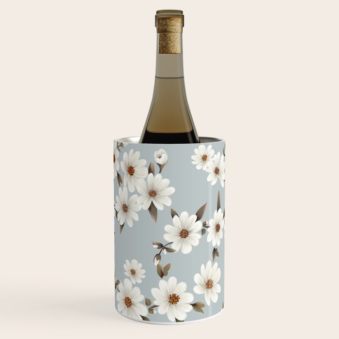 seamless pattern with daisies on a blue background Wine Chiller Gallery Image 3