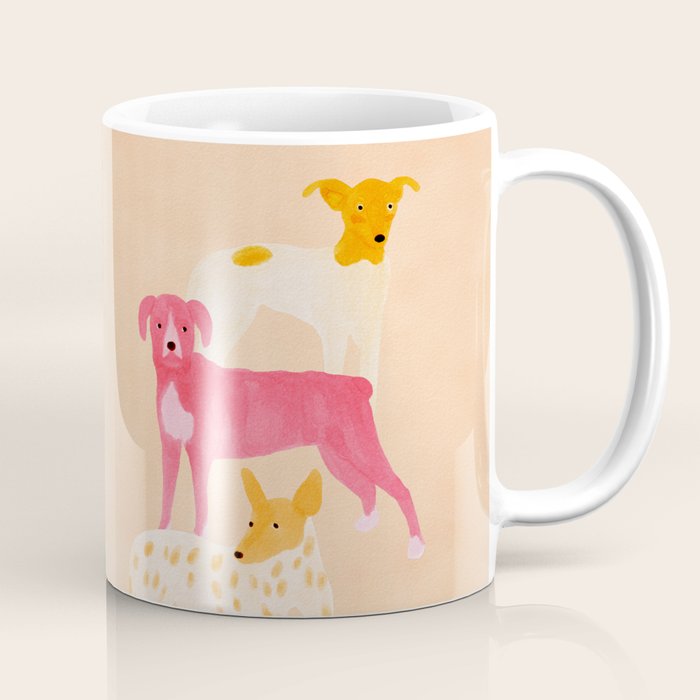 Three Dogs Lined Up - Yellow and Pink Coffee Mug Gallery Image 1