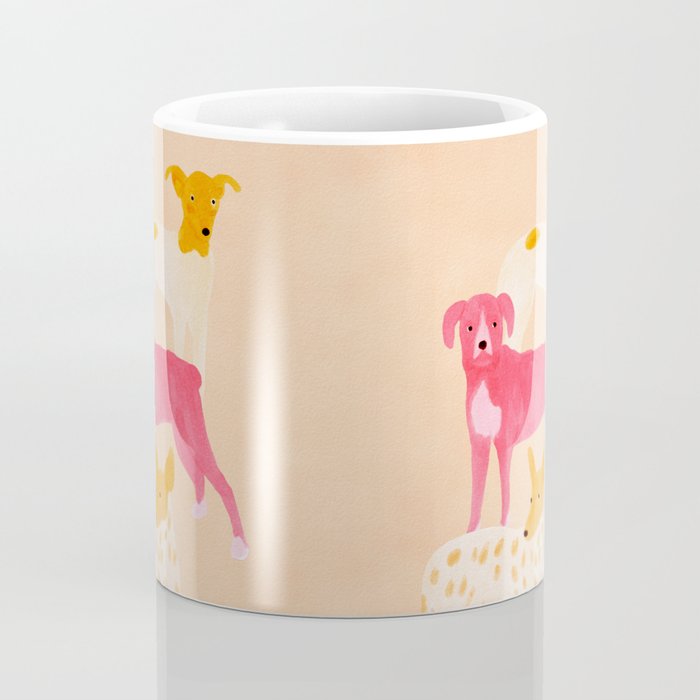 Three Dogs Lined Up - Yellow and Pink Coffee Mug Gallery Image 4
