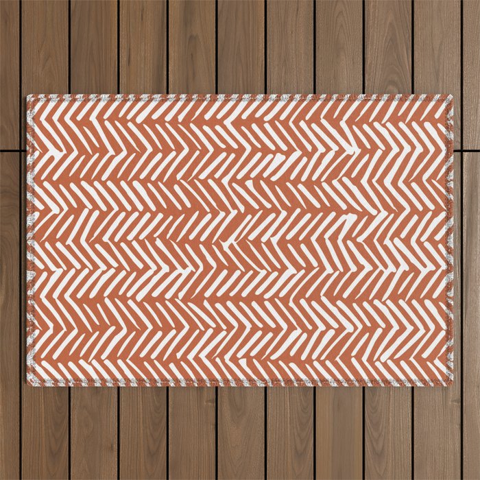 Boho, Abstract, Herringbone, Pattern, Terracotta Outdoor Rug Gallery Image 1