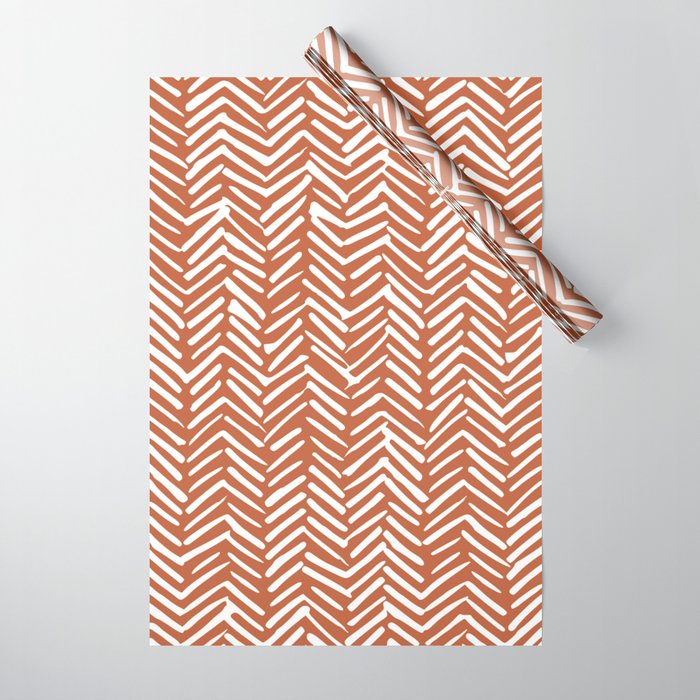 Boho, Abstract, Herringbone, Pattern, Terracotta Wrapping Paper Gallery Image 1
