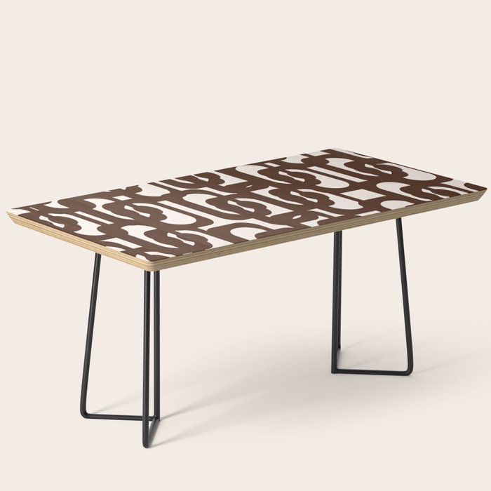 Mid Century Modern Loop Pattern in Dark Chocolate Brown and Cream Coffee Table Gallery Image 1