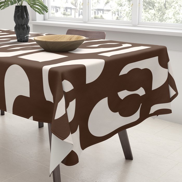 Mid Century Modern Loop Pattern in Dark Chocolate Brown and Cream Tablecloth Gallery Image 3