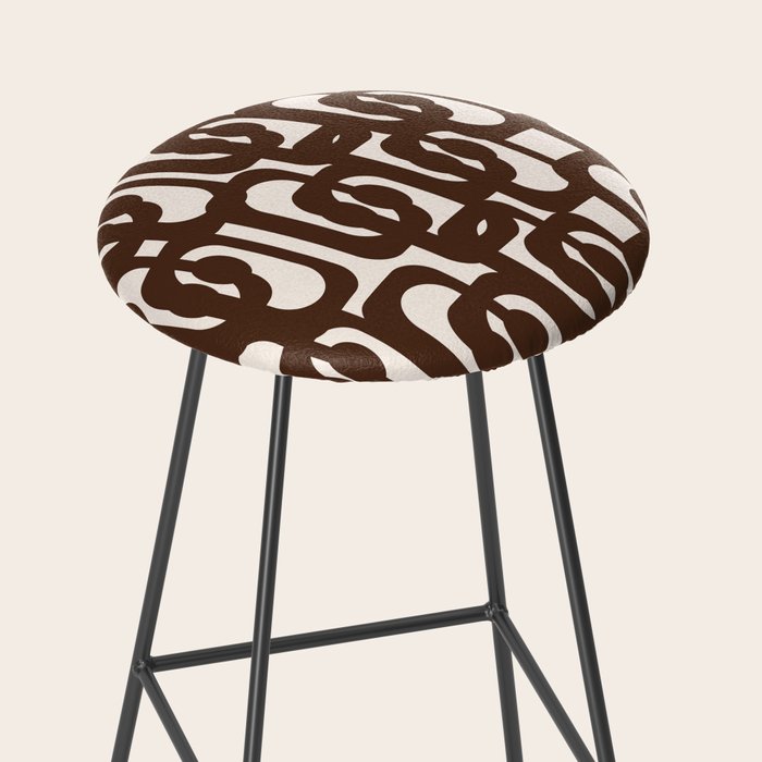 Mid Century Modern Loop Pattern in Dark Chocolate Brown and Cream Stool Gallery Image 2