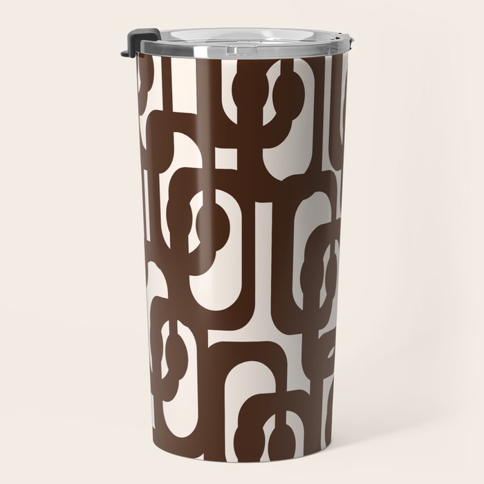 Mid Century Modern Loop Pattern in Dark Chocolate Brown and Cream Travel Mug Gallery Image 3