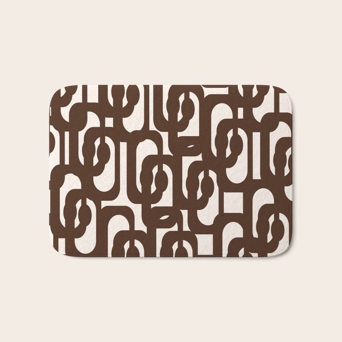 Mid Century Modern Loop Pattern in Dark Chocolate Brown and Cream Bath Mat Gallery Image 1