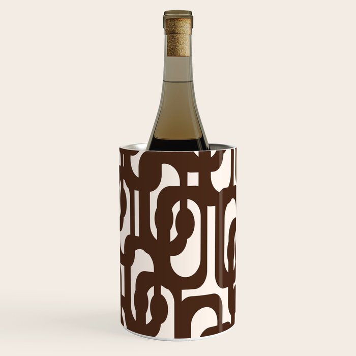 Mid Century Modern Loop Pattern in Dark Chocolate Brown and Cream Wine Chiller Gallery Image 2