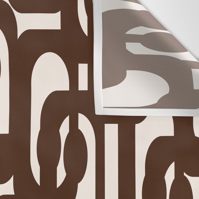 Mid Century Modern Loop Pattern in Dark Chocolate Brown and Cream Wall Tapestry Gallery Image 3