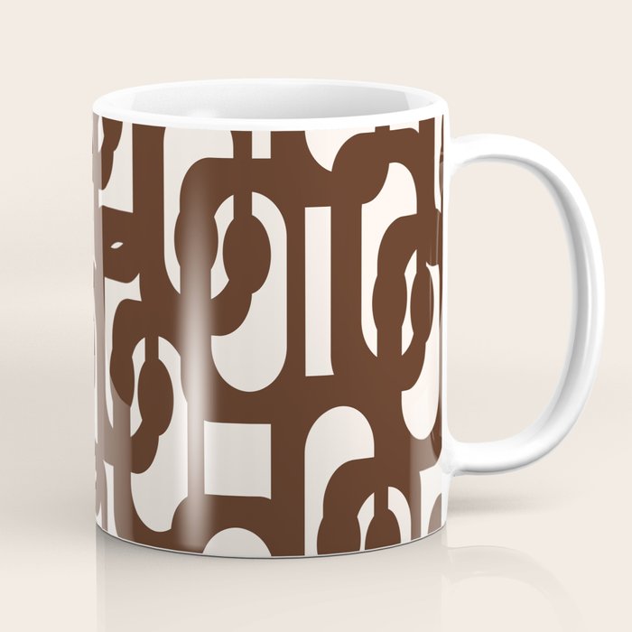 Mid Century Modern Loop Pattern in Dark Chocolate Brown and Cream Coffee Mug Gallery Image 1