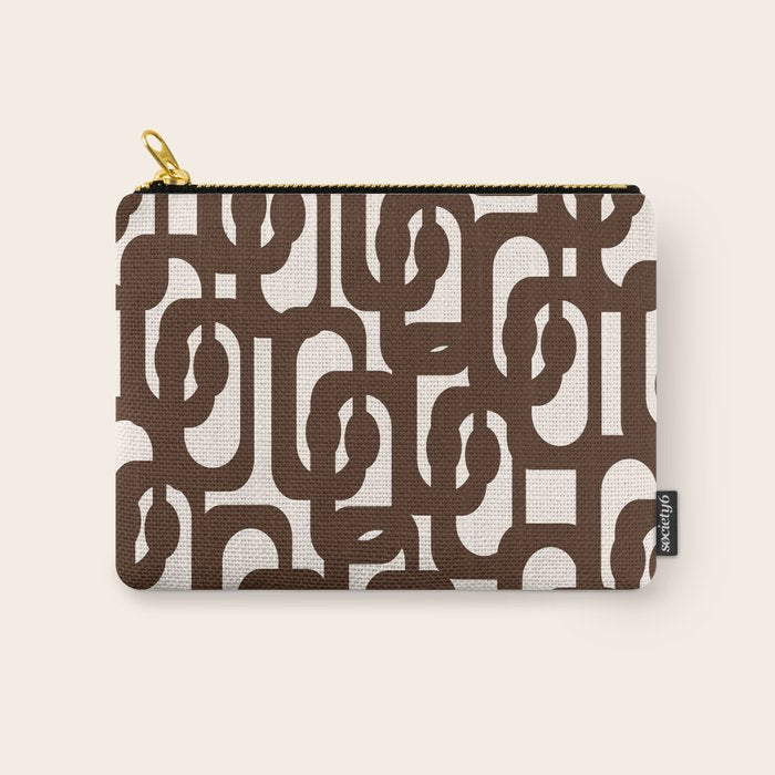Mid Century Modern Loop Pattern in Dark Chocolate Brown and Cream Carry All Pouch Gallery Image 1