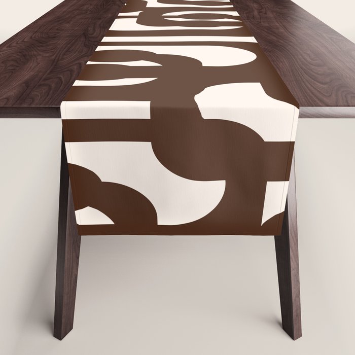 Mid Century Modern Loop Pattern in Dark Chocolate Brown and Cream Table Runner Gallery Image 1
