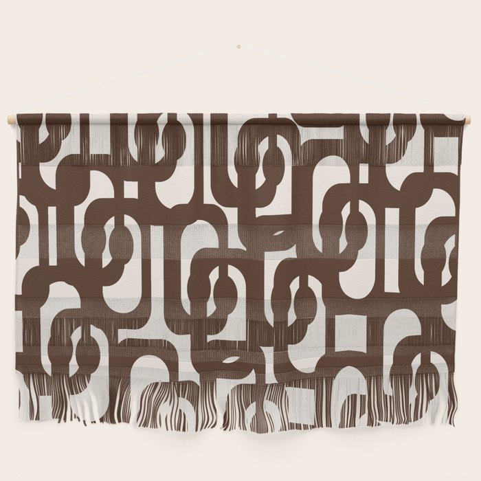 Mid Century Modern Loop Pattern in Dark Chocolate Brown and Cream Wall Hanging Gallery Image 1