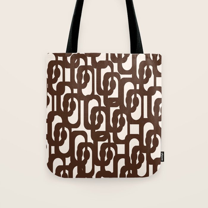 Mid Century Modern Loop Pattern in Dark Chocolate Brown and Cream Tote Bag Gallery Image 1