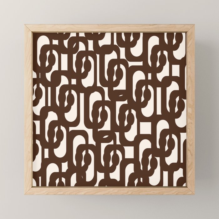 Mid Century Modern Loop Pattern in Dark Chocolate Brown and Cream Mini Art Print Gallery Image 1