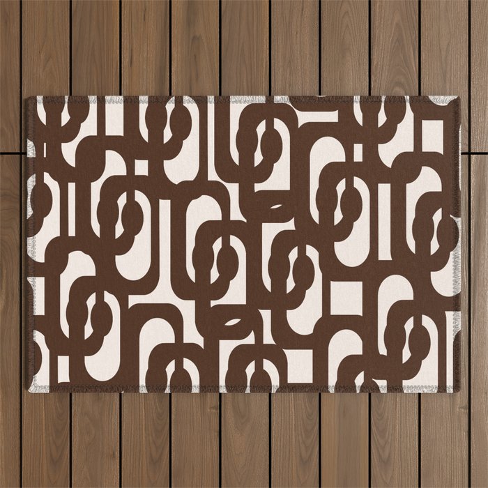 Mid Century Modern Loop Pattern in Dark Chocolate Brown and Cream Outdoor Rug Gallery Image 1
