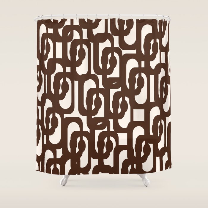 Mid Century Modern Loop Pattern in Dark Chocolate Brown and Cream Shower Curtain Gallery Image 1