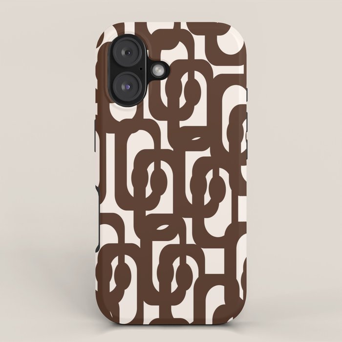 Mid Century Modern Loop Pattern in Dark Chocolate Brown and Cream iPhone Case Gallery Image 1